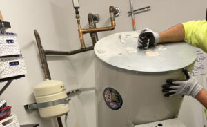 Water Tank, Man Fixing Water Tank, Broken Water Tank, Heater, Pipes