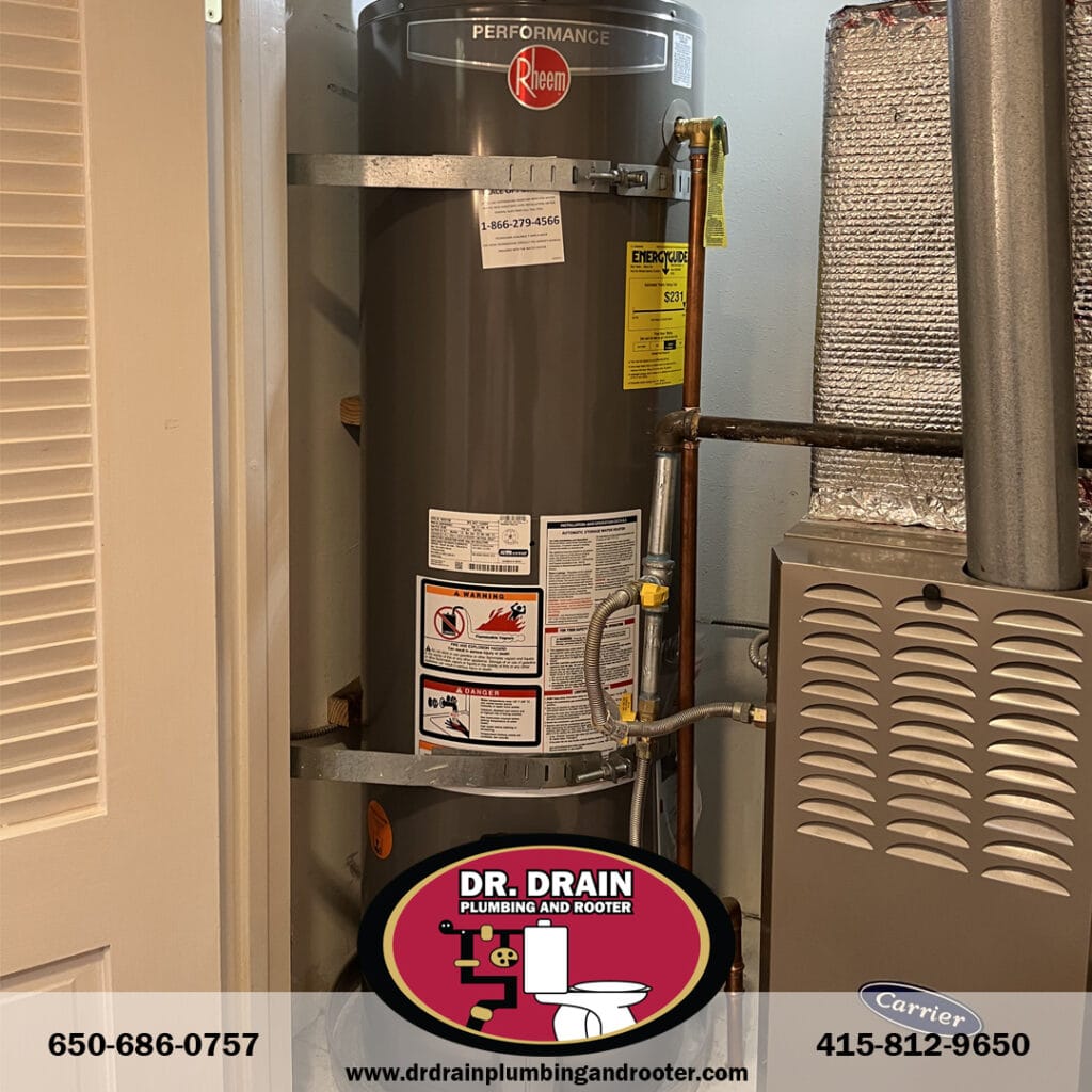 New energy-efficient water heater being installed in San Francisco home with fall rebate offer